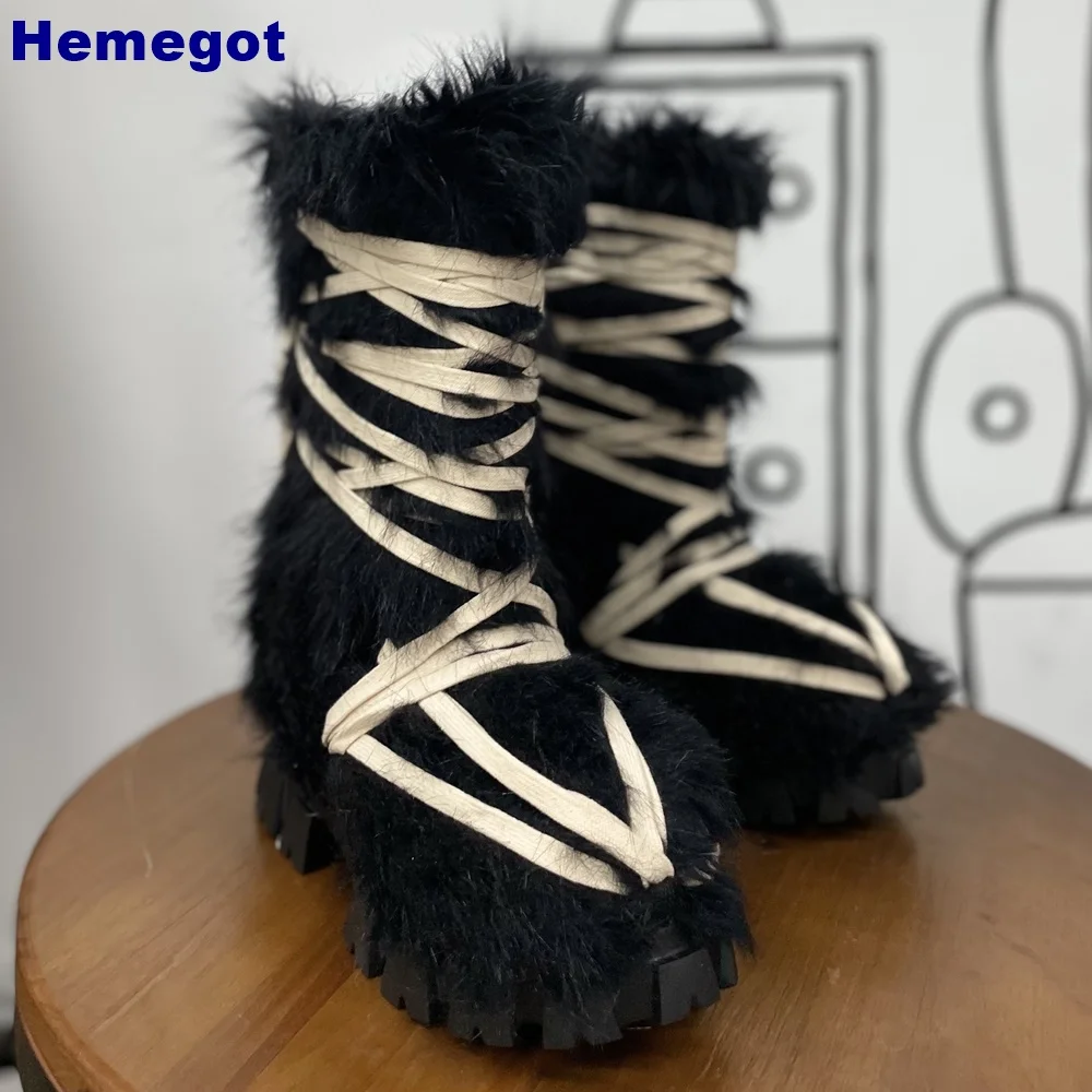 Women Black Furry Mid Calf Pla - đánh giá và giá Street Fashion Y2K